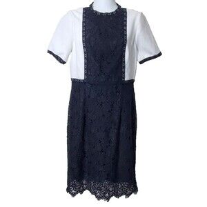 Nanette Lepore Dress Womens 8 Black White Color Block Lace Sheath Femme